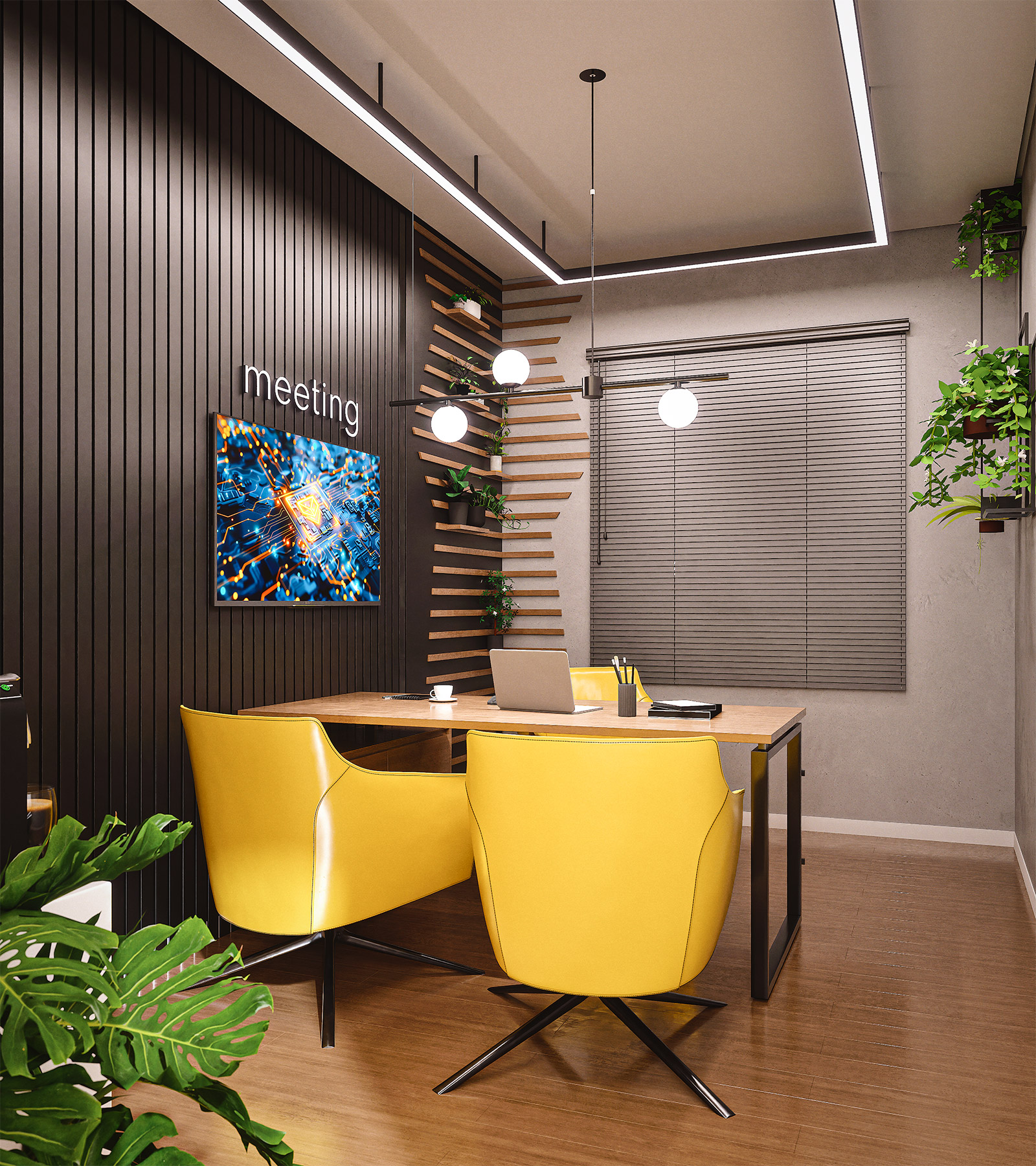 Perspectiva ilustrada do espaço reunião