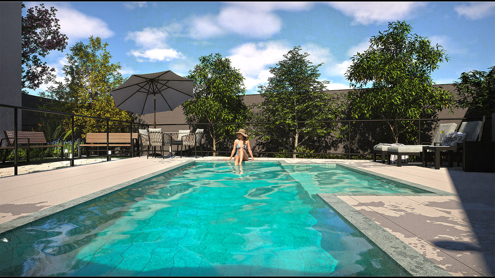 Perspectiva ilustrada da piscina